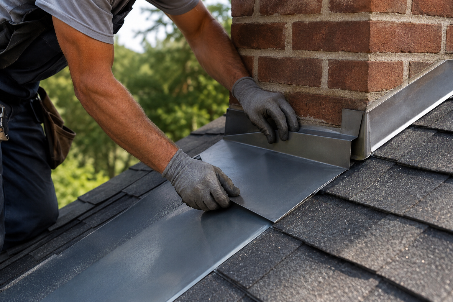 Premium shingle with copper flashing detail